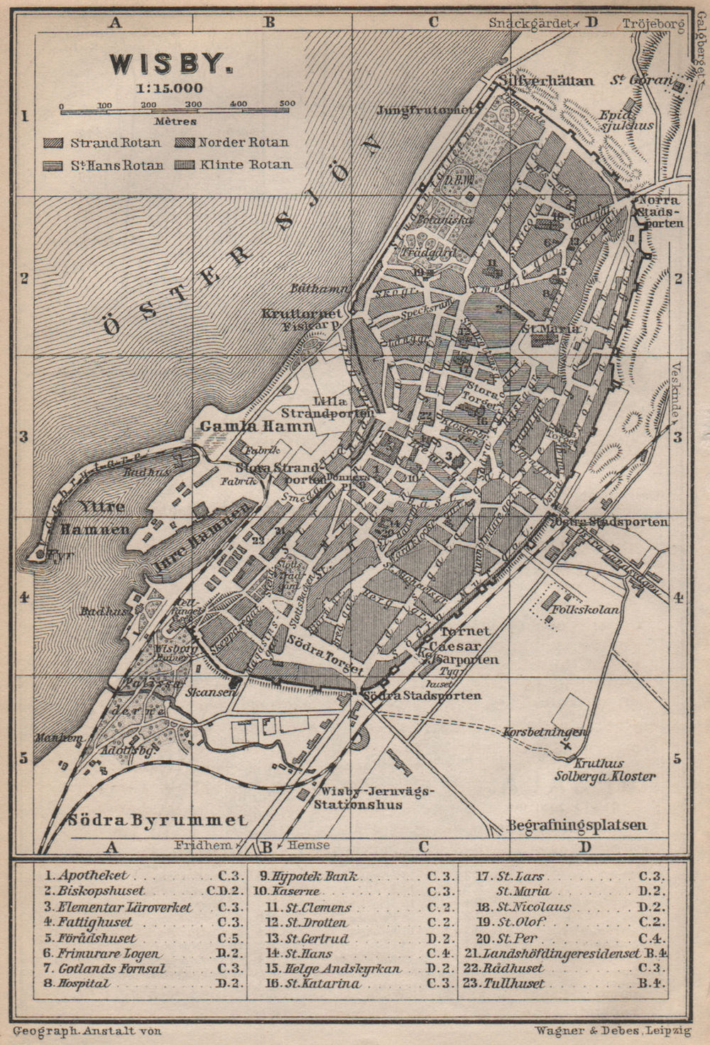 VISBY Wisby antique town city stadsplan. Sweden karta. BAEDEKER 1899 old map