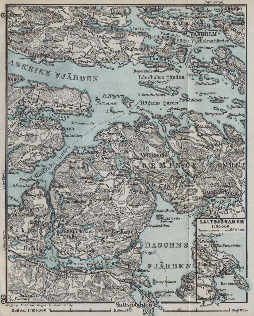 STOCKHOLM EAST ENVIRONS. Saltsjöbaden Molna Vaxholm. Topo-map. Sweden 1909