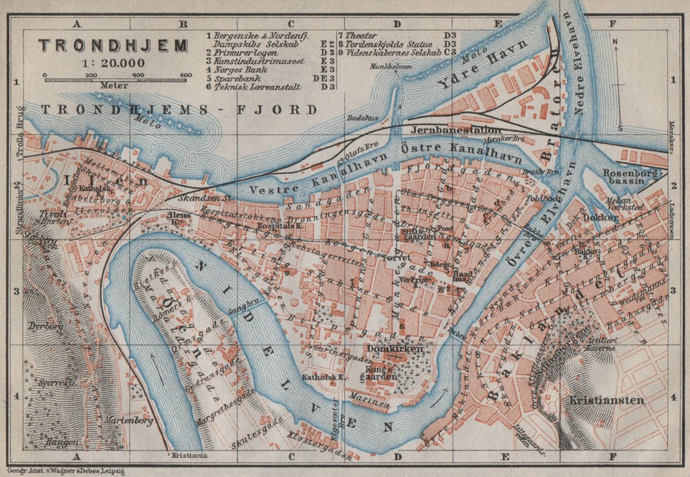 TRONDHEIM Trondhjem antique town city byplan & environs. Norway kart 1912 map