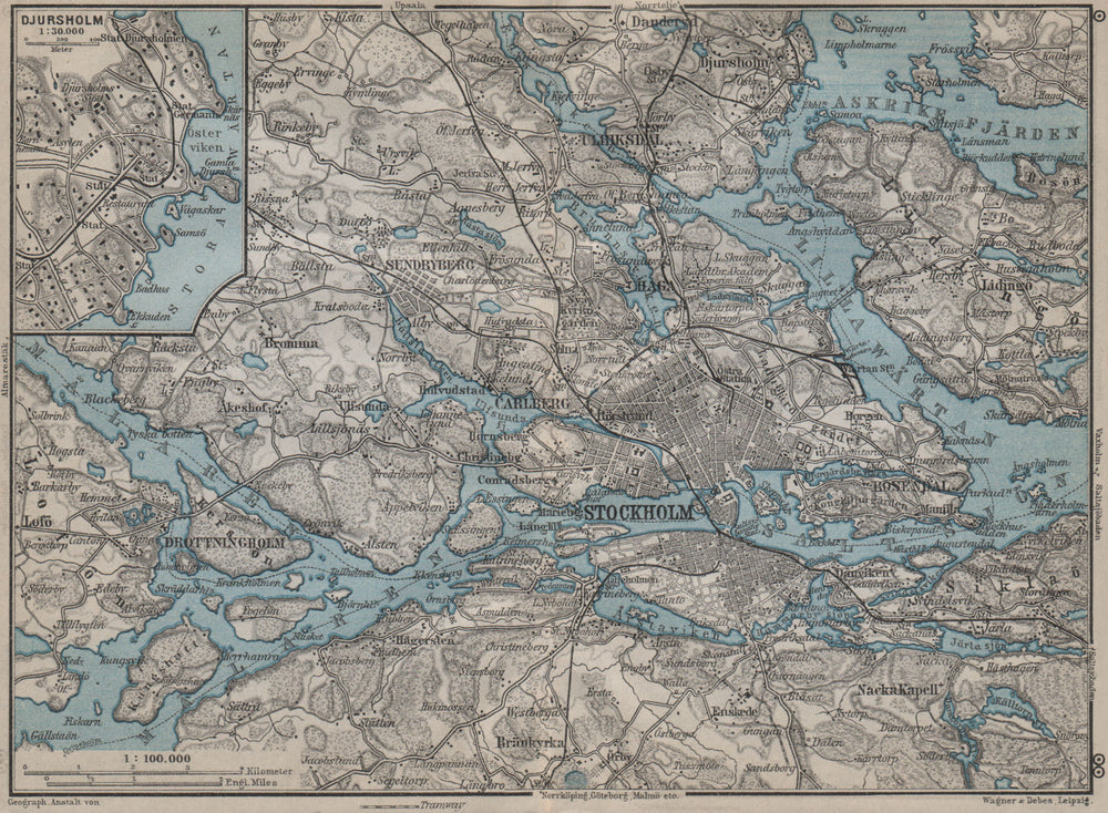STOCKHOLM ENVIRONS. Stockholms Omgifningar. Sweden karta. BAEDEKER 1912 map