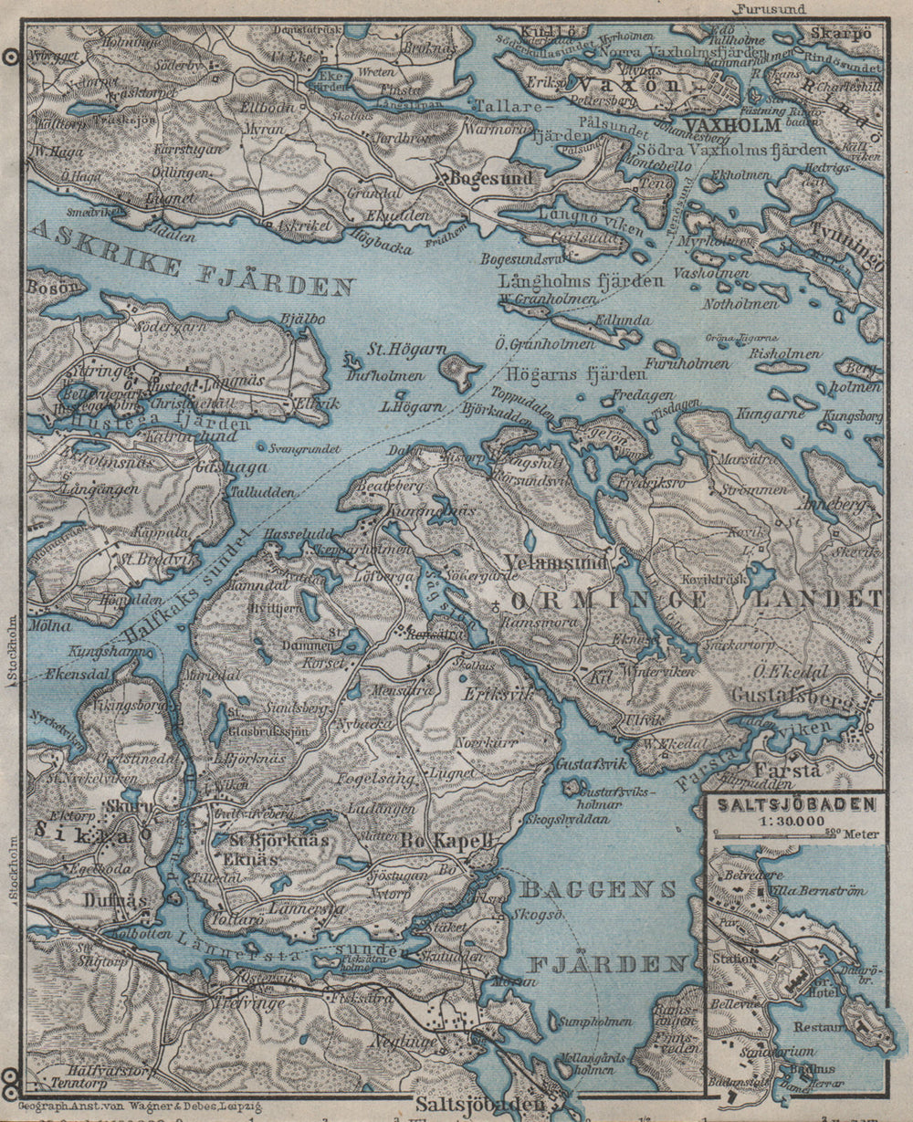 STOCKHOLM EAST ENVIRONS. Saltsjöbaden Molna Vaxholm. Topo-map. Sweden 1912