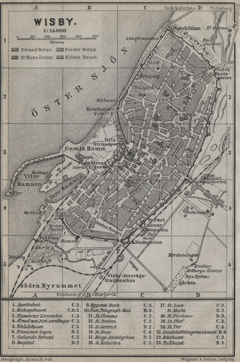 VISBY Wisby antique town city stadsplan. Sweden karta. BAEDEKER 1912 old map