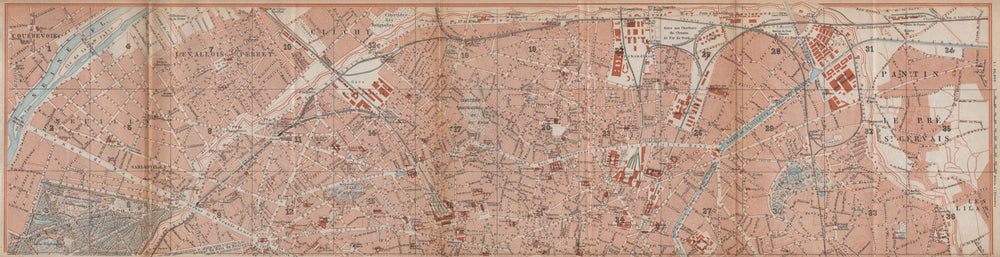 NORTHERN PARIS town city plan de la ville. 8e 9e 10e 17e 18e 19e carte 1898 map