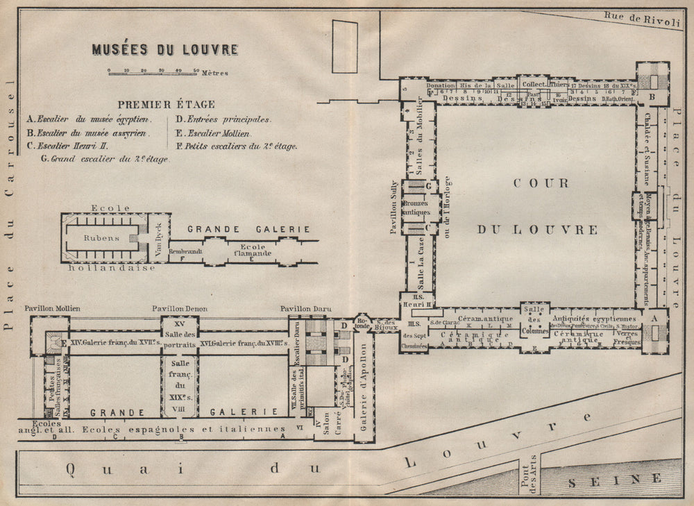 MUSÉES DU LOUVRE; PREMIER ÉTAGE First floor plan. Paris carte 1907 old map