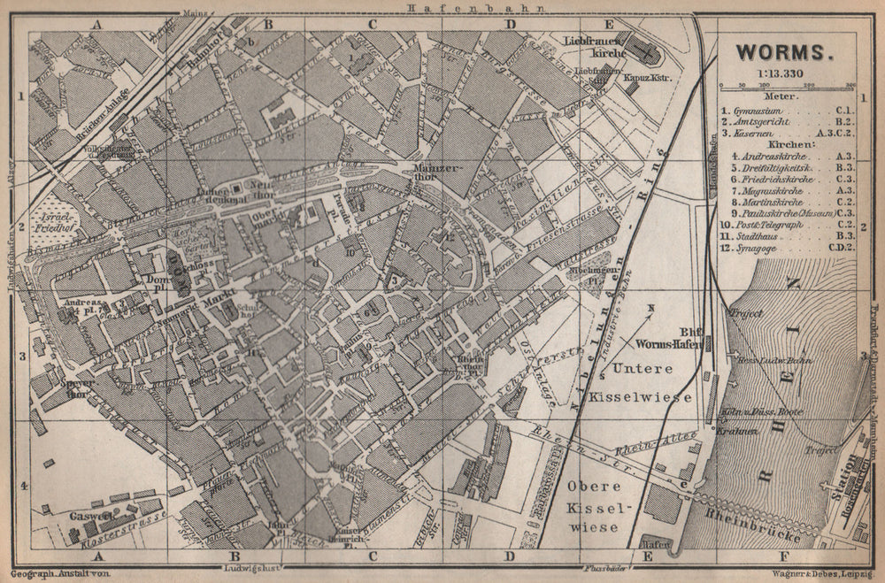 WORMS town city stadtplan. Rhineland-Palatinate, Deutschland karte 1896 map
