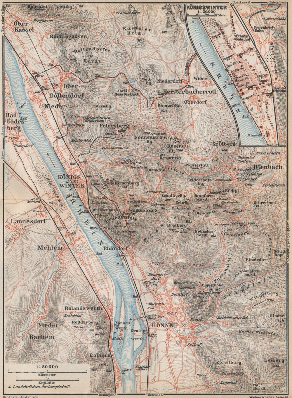 SIEBENGEBIRGE Seven Hills Königswinter Bad Honnef Northrhine-Westfalia 1926 map