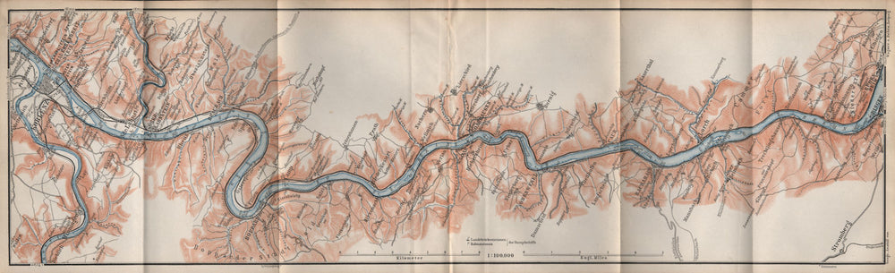 RHINE/RHEIN. KOBLENZ-BINGEN Oberes Mittelrheintal Rhine Gorge topo-map 1889