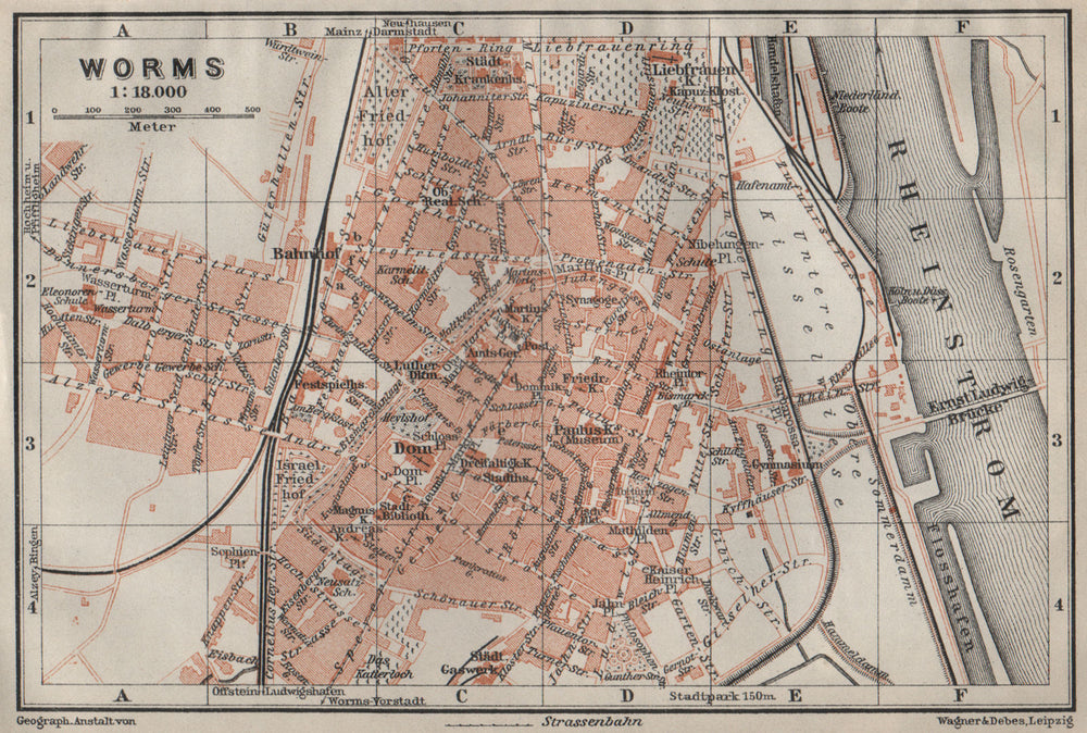 WORMS town city stadtplan. Rhineland-Palatinate, Deutschland karte 1906 map