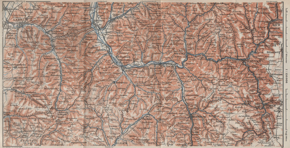 SCHWARZWALD 3. BLACK FOREST. KINZIGTAL. Haslach Lahr Hausach Schiltach 1906 map