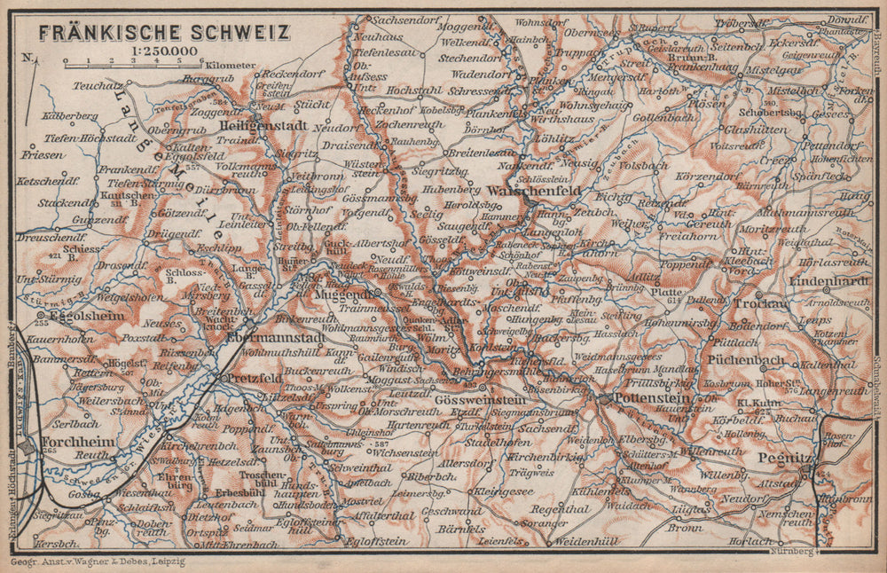 FRANCONIAN SWITZERLAND. FRÄNKISCHE SCHWEIZ topo-map. Deutschland karte 1895