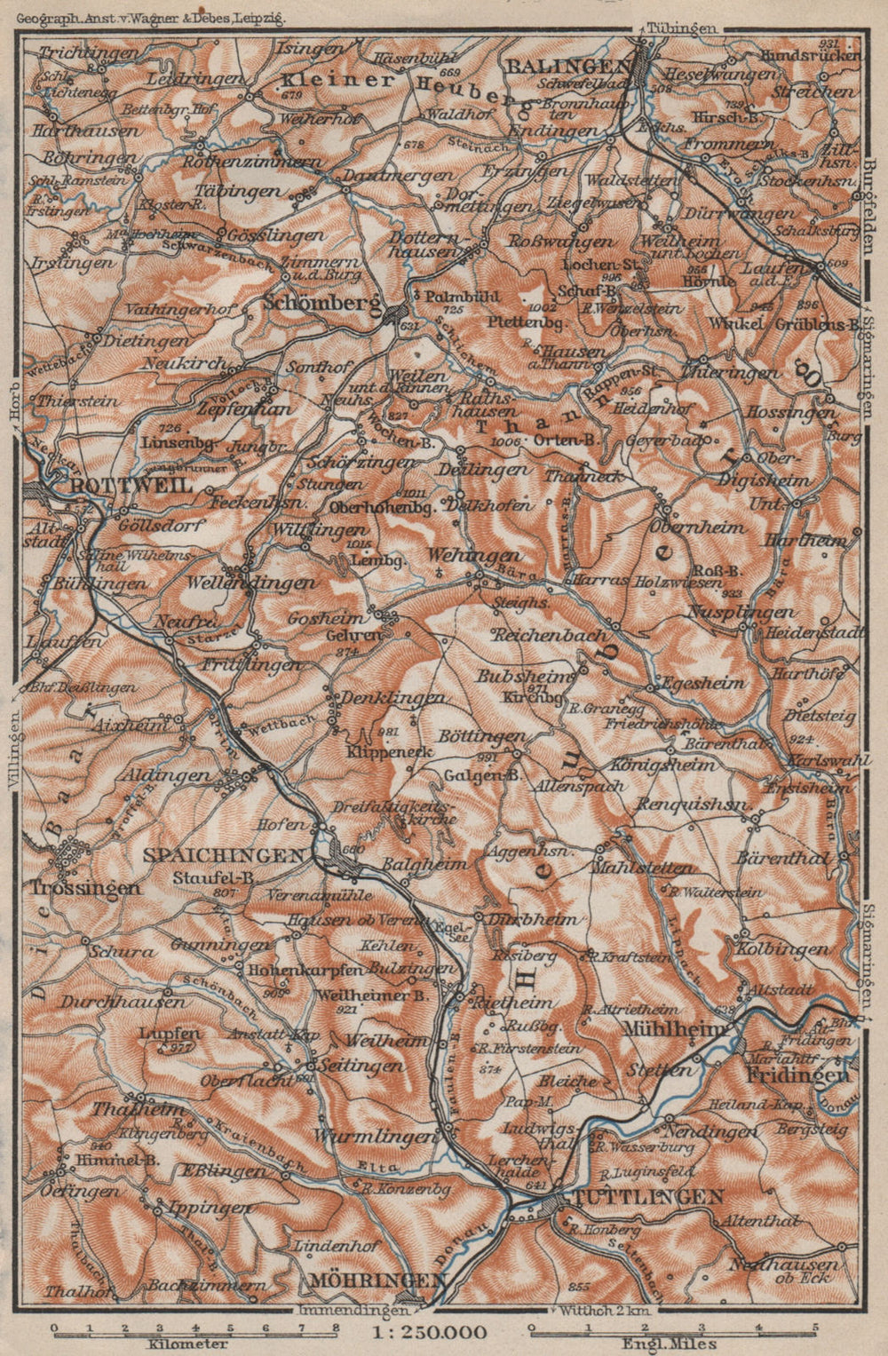 SCHWÄBISCHE ALB Südwest. Swabian Jura. Obere Donau Balingen Tuttlingen 1907 map