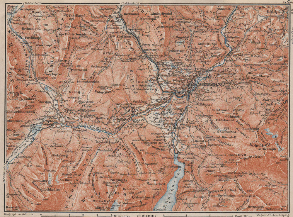 BERCHTESGADEN & environs/umgebung. Hallein Königsee. Deutschland karte 1907 map