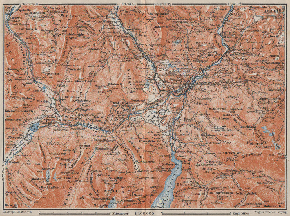 BERCHTESGADEN & environs/umgebung. Hallein Königsee. Deutschland karte 1910 map