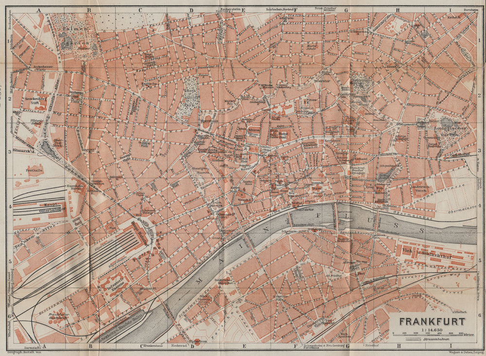 FRANKFURT AM MAIN antique town city stadtplan. Hessen karte. BAEDEKER 1914 map