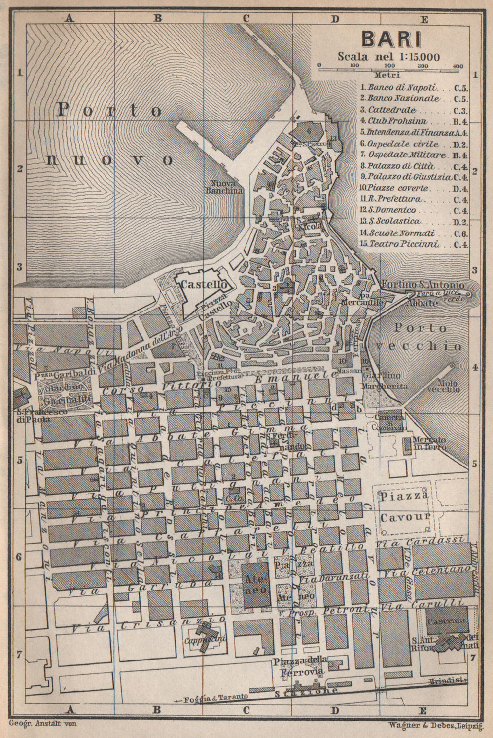 BARI antique town city plan piano urbanistico. Italy mappa. BAEDEKER 1896