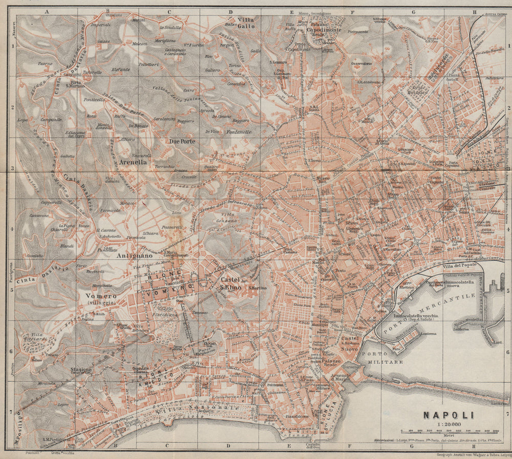NAPOLI NAPLES antique town city plan piano urbanistico. Italy mappa 1912