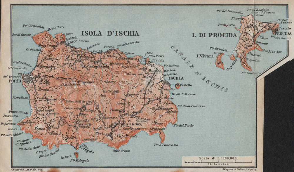 Isola d'ISCHIA & PROCIDA islands. Forio. Italy mappa. BAEDEKER 1912 old