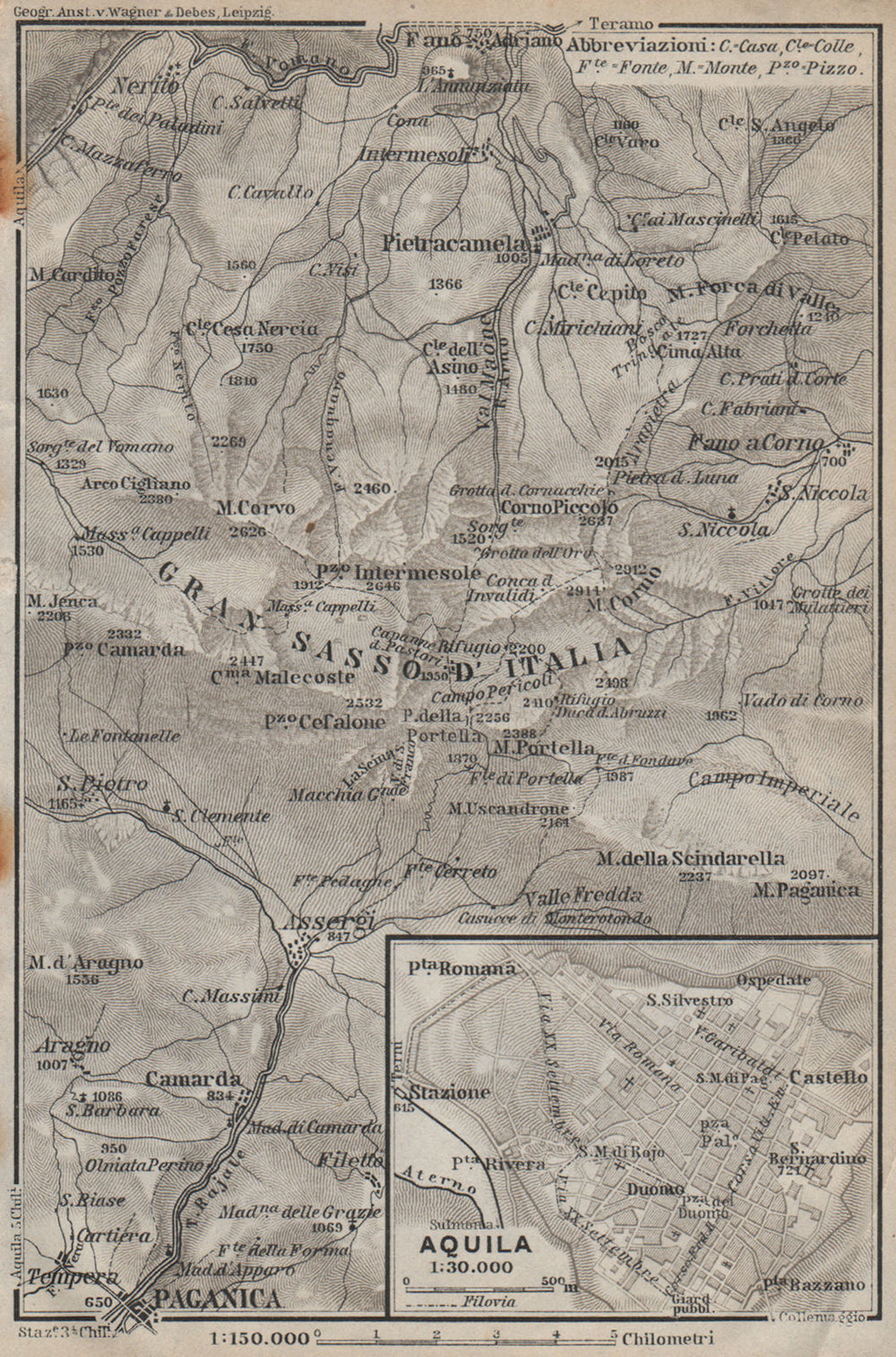 GRAN SASSO D'ITALIA & AQUILA town city plan. Paganica. Italy mappa 1912