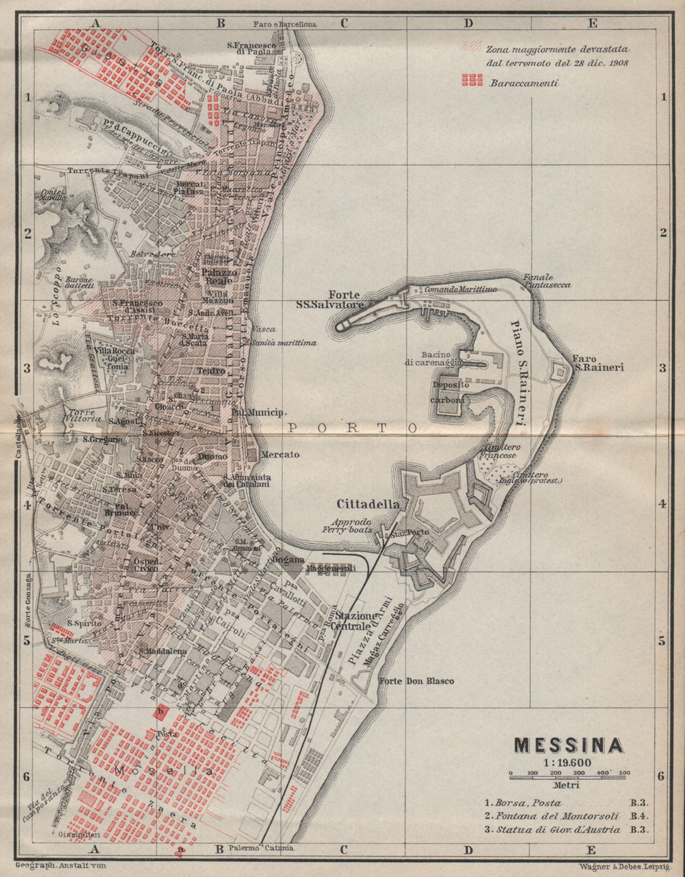 MESSINA town city plan piano urbanistico & environs. Italy mappa 1912 old