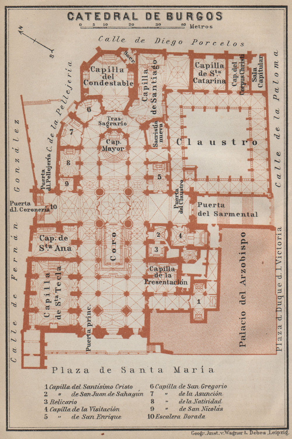 CATHEDRAL/ CATEDRAL DE BURGOS floor plan. Spain España mapa. BAEDEKER 1913