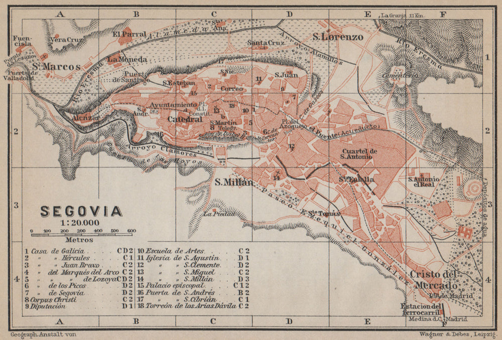 SEGOVIA antique town city ciudad plan. Spain España mapa. BAEDEKER 1913