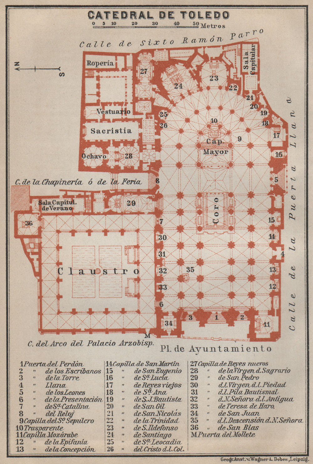 CATHEDRAL OF / CATEDRAL DE TOLEDO floor plan. Spain España mapa 1913 old