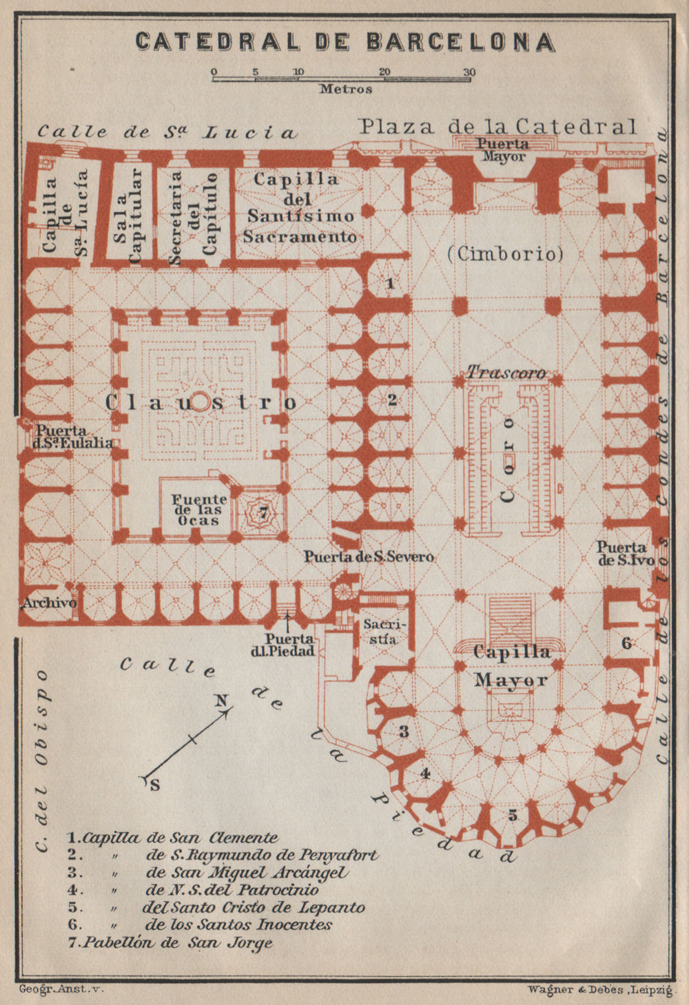 CATHEDRAL OF / CATEDRAL DE BARCELONA floor plan. Spain España mapa 1913