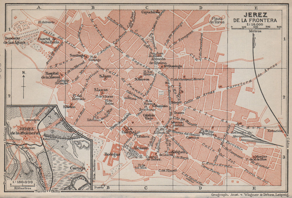 JEREZ DE LA FRONTERA antique town city ciudad plan. Spain España mapa 1913