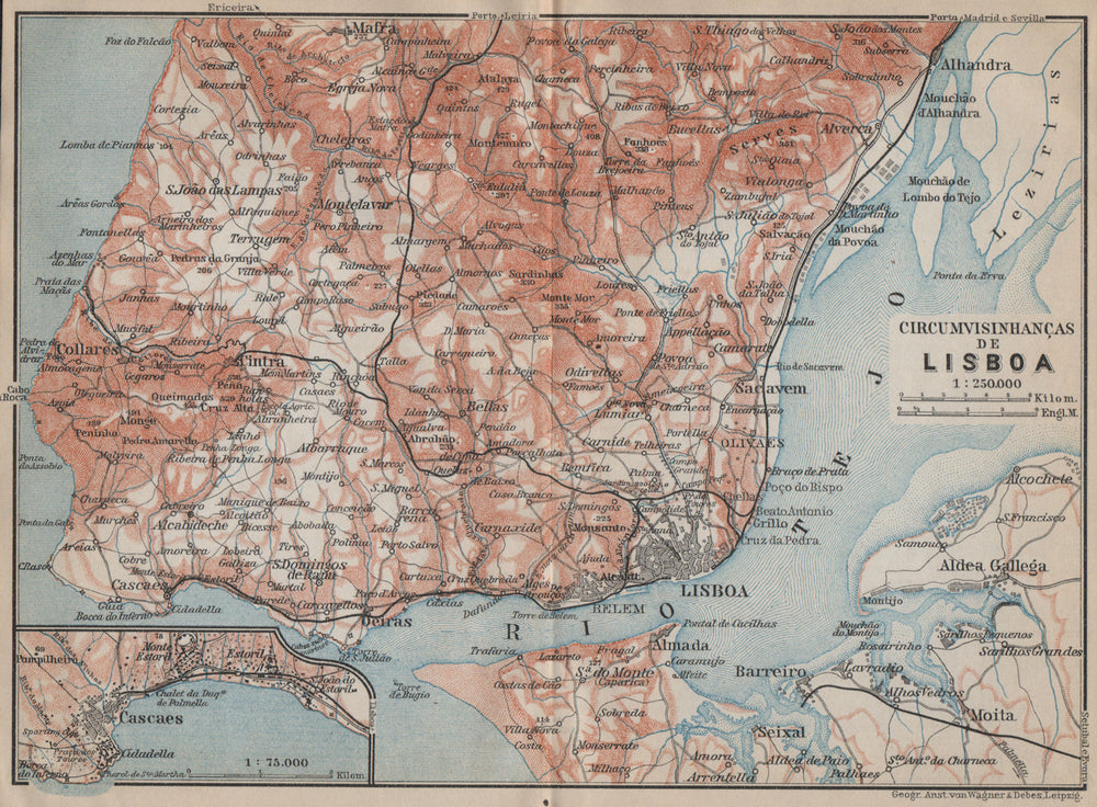 LISBON LISBOA CIRCUMVISINHANÇAS environs. Cascais Sintra. Portugal 1913 map