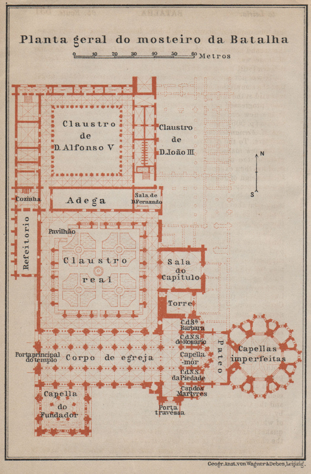 BATALHA MONASTERY. MOSTEIRO DA BATALHA floor plan. Portugal mapa 1913 old