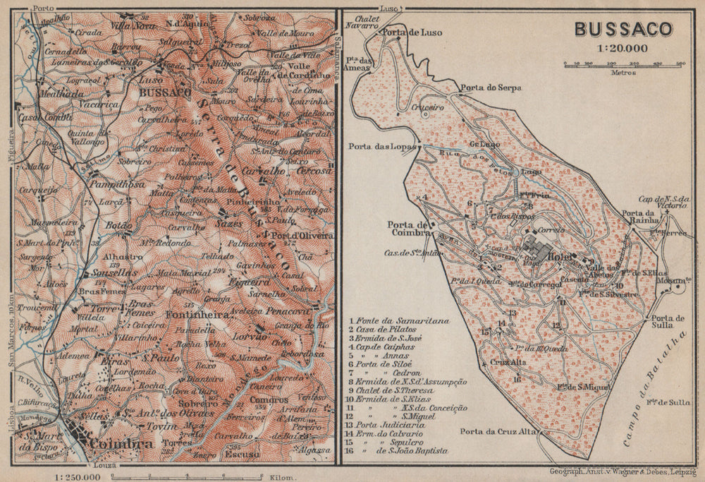 Bussaco Palace Hotel & environs. Serra do Buçaco. Coimbra. Portugal 1913 map