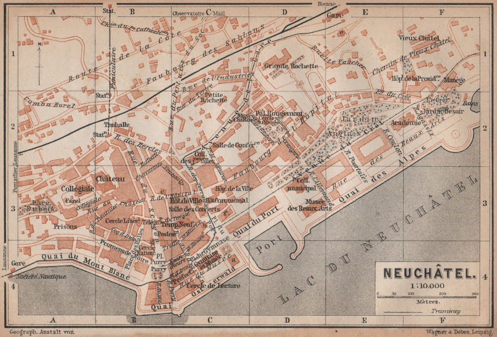 NEUCHÂTEL / NEUENBURG. town city plan. Switzerland Suisse Schweiz 1893 old map