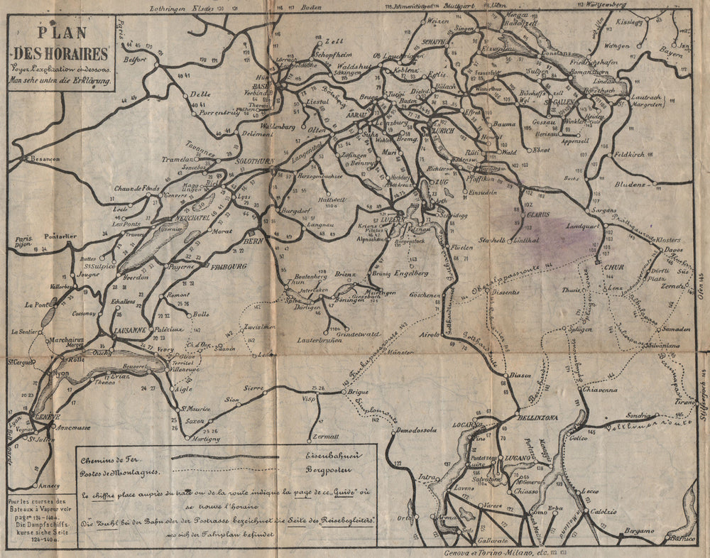 SWISS RAILWAY MAP & MOUNTAIN POSTAL ROUTES. Switzerland Suisse Schweiz 1899