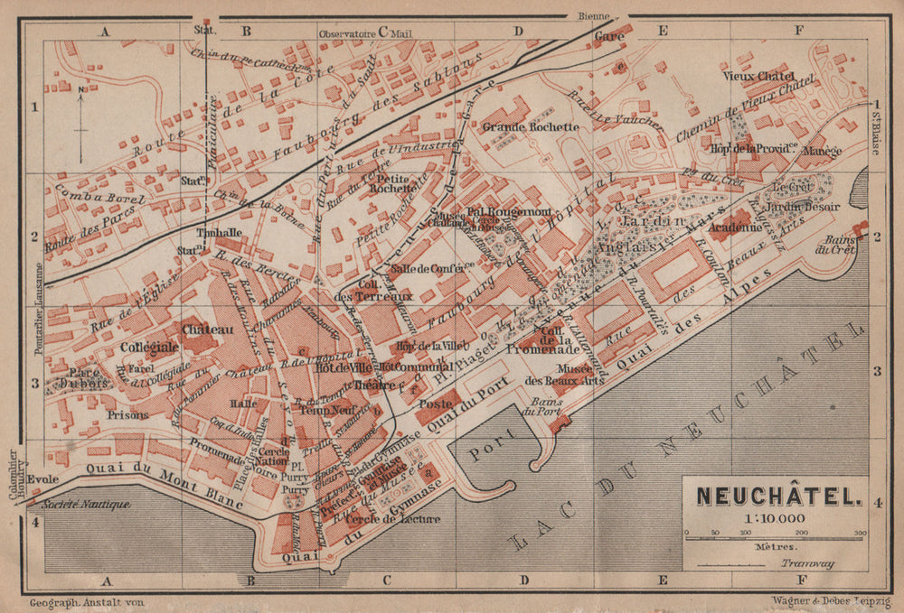 NEUCHÂTEL / NEUENBURG. town city plan. Switzerland Suisse Schweiz 1899 old map