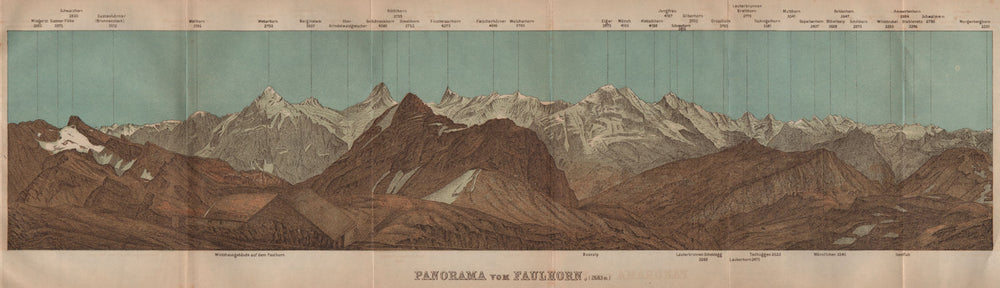 PANORAMA from/vom FAULHORN. Berner Oberland. Bernese Oberland 1905 old map