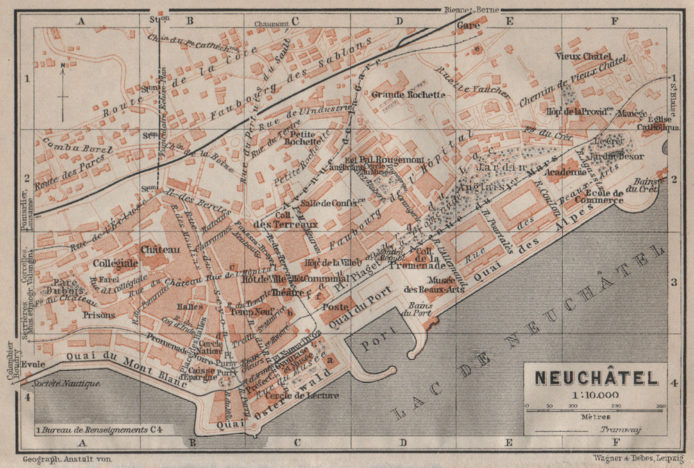 NEUCHÂTEL / NEUENBURG. town city plan. Switzerland Suisse Schweiz 1905 old map