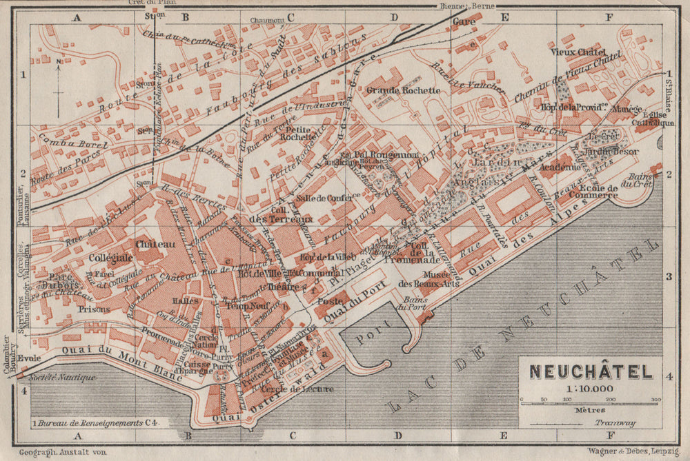 NEUCHÂTEL / NEUENBURG. town city plan. Switzerland Suisse Schweiz 1909 old map