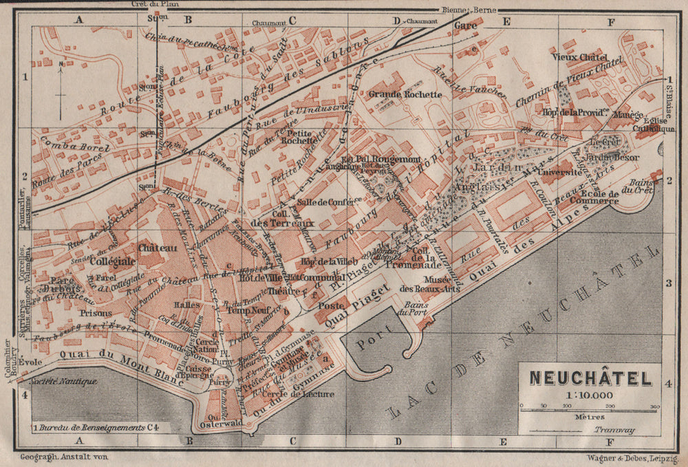 NEUCHÂTEL / NEUENBURG. town city plan. Switzerland Suisse Schweiz 1911 old map