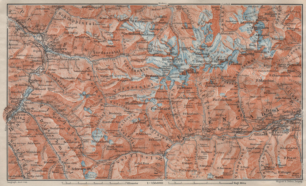 SILVRETTA GROUP. Klosters Davos Ftan Scuol Fluchthorn Lower Engadin 1911 map