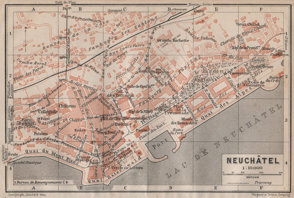 NEUCHÂTEL / NEUENBURG. town city plan. Switzerland Suisse Schweiz 1913 old map