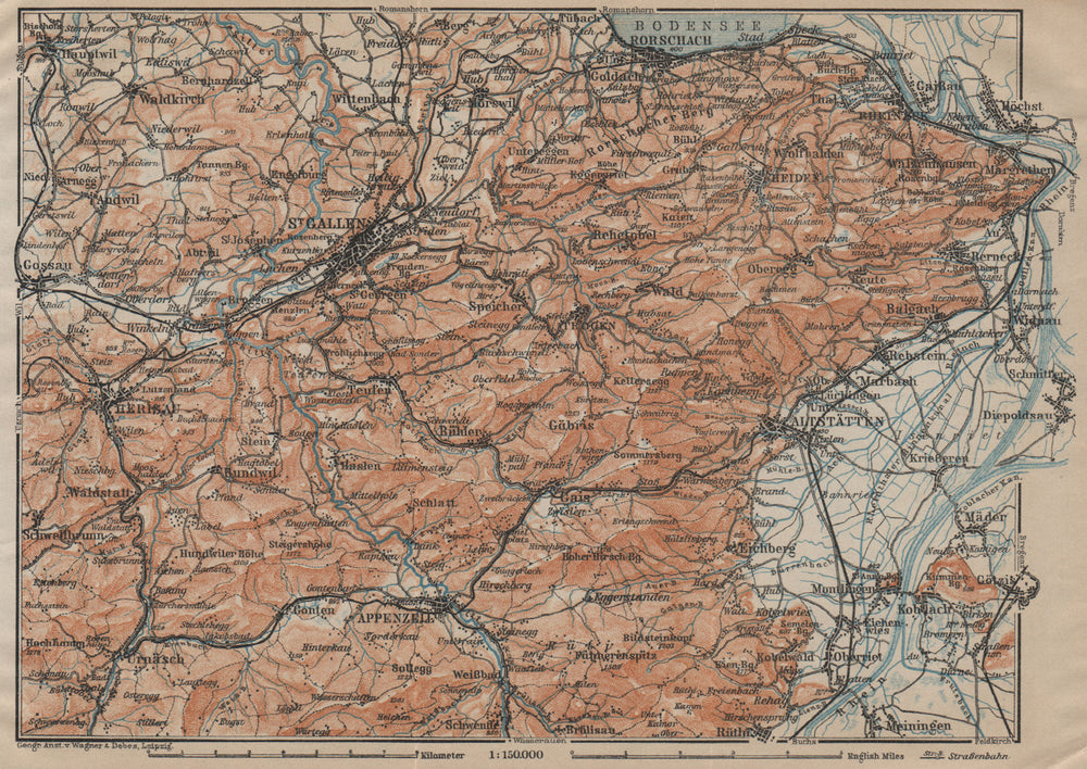 ST GALLEN/APPENZELL area. Herigau Altstätten Heiden Rheineck Rorschach 1920 map