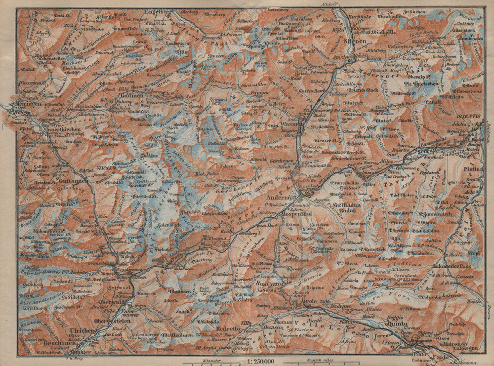 ST GOTTHARD area. Andermatt Engelberg Silenen Gadmen Ulrichen Disentis 1920 map