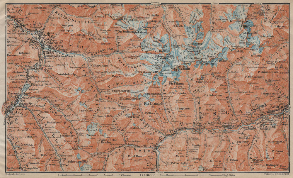 SILVRETTA GROUP. Klosters Davos Ftan Scuol Fluchthorn Lower Engadin 1920 map
