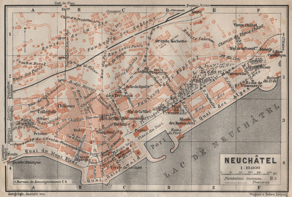 NEUCHÂTEL / NEUENBURG. town city plan. Switzerland Suisse Schweiz 1922 old map
