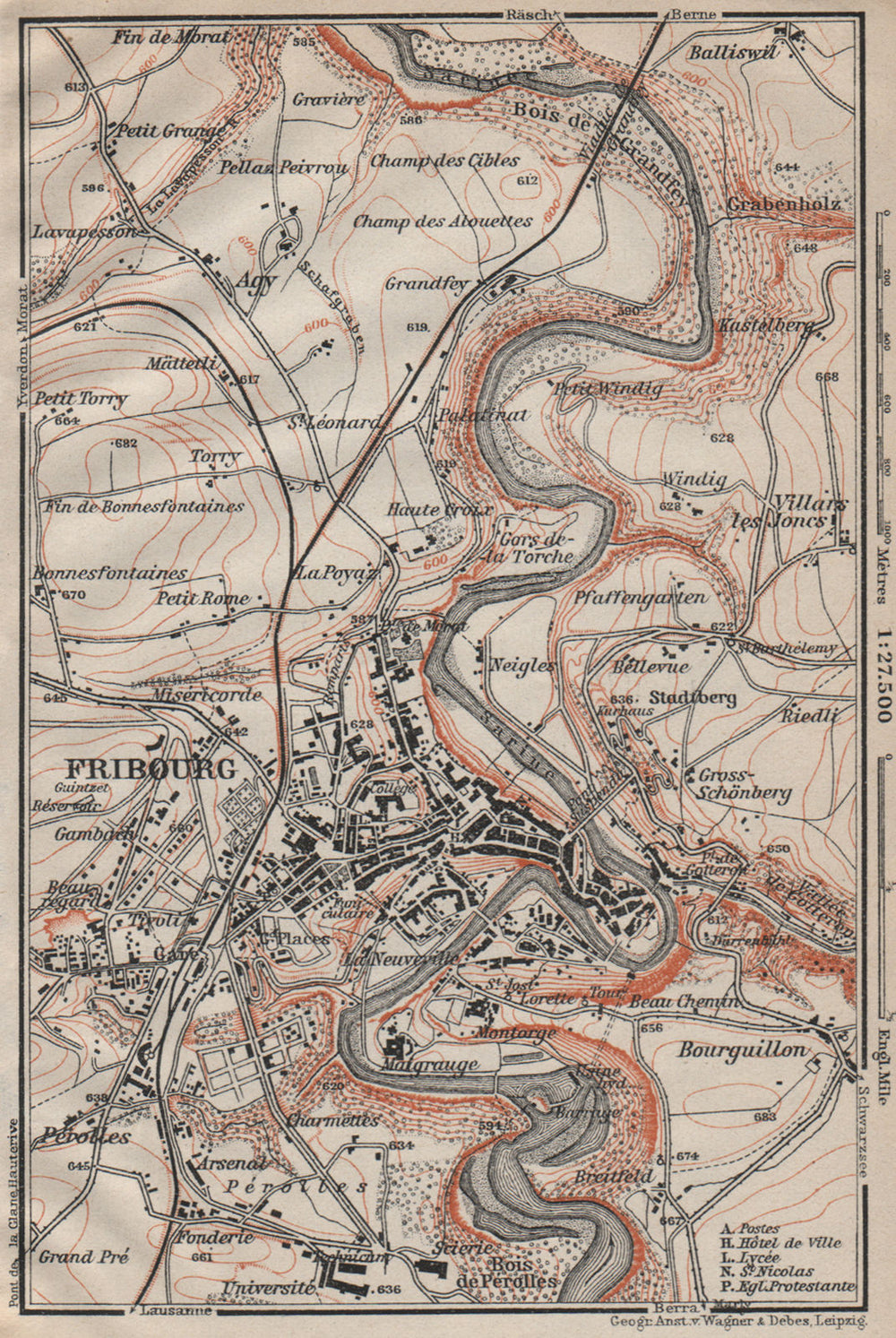 FRIBOURG / FREIBURG ENVIRONS. Switzerland Suisse Schweiz carte karte 1922 map