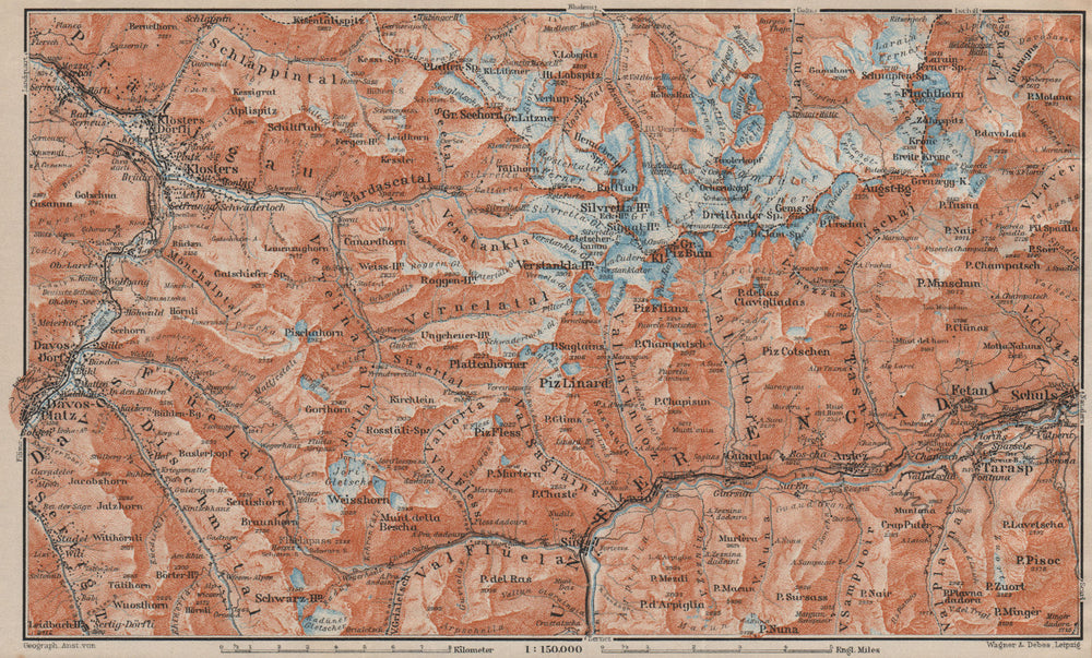SILVRETTA GROUP. Klosters Davos Ftan Scuol Fluchthorn Lower Engadin 1922 map