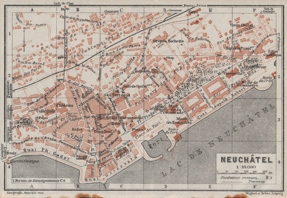 NEUCHÂTEL / NEUENBURG. town city plan. Switzerland Suisse Schweiz 1928 old map