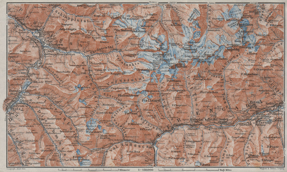 SILVRETTA GROUP. Klosters Davos Ftan Scuol Fluchthorn Lower Engadin 1928 map