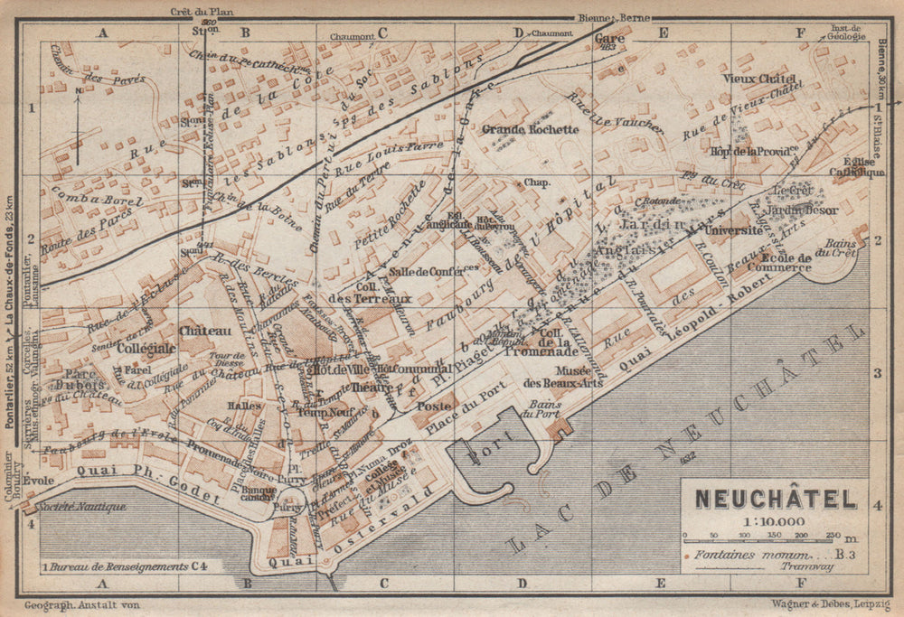 NEUCHÂTEL / NEUENBURG. town city plan. Switzerland Suisse Schweiz 1938 old map