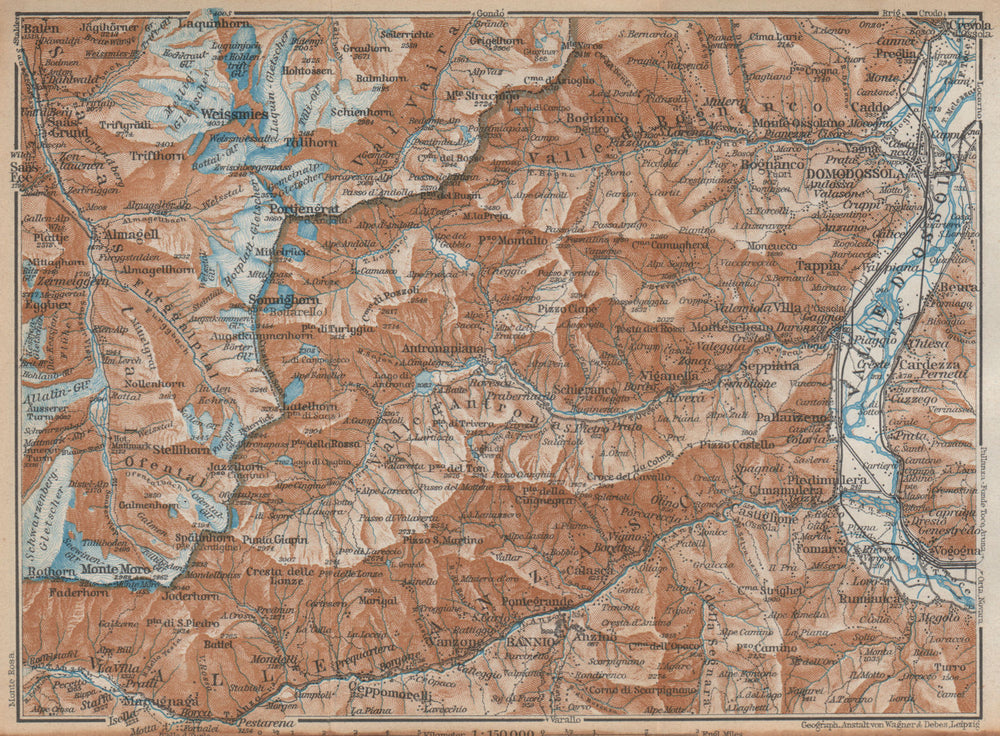 VALLE ANTRONA. Saas-Fee/Grund/Almagell Bannio Weissmies Domodossola 1938 map